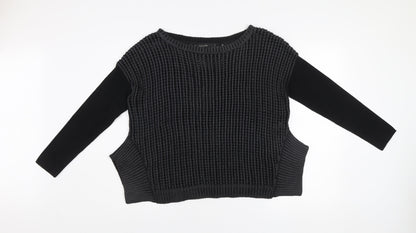 Karen Millen Women’s Black Chunky Knit Jumper Size 4 Long Sleeve Cotton Blend