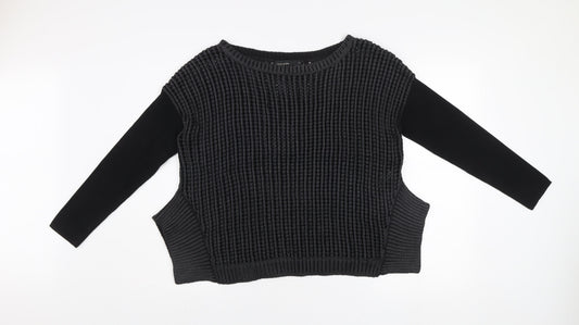 Karen Millen Women’s Black Chunky Knit Jumper Size 4 Long Sleeve Cotton Blend