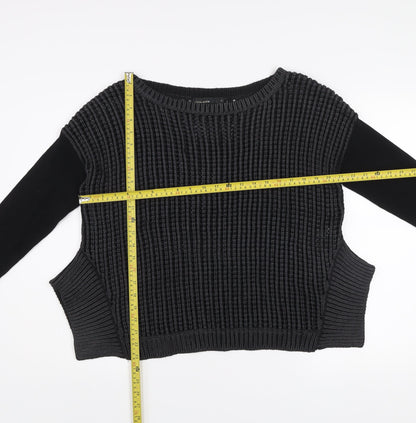 Karen Millen Women’s Black Chunky Knit Jumper Size 4 Long Sleeve Cotton Blend
