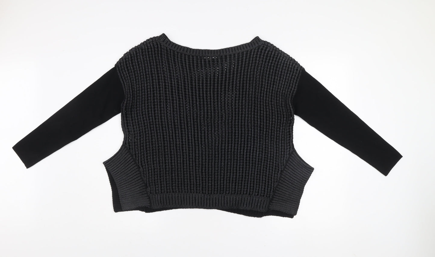 Karen Millen Women’s Black Chunky Knit Jumper Size 4 Long Sleeve Cotton Blend