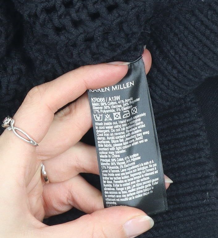 Karen Millen Women’s Black Chunky Knit Jumper Size 4 Long Sleeve Cotton Blend