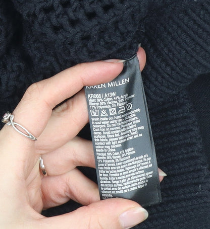 Karen Millen Women’s Black Chunky Knit Jumper Size 4 Long Sleeve Cotton Blend