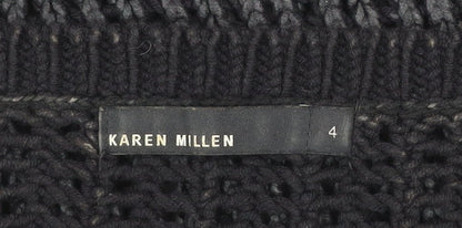 Karen Millen Women’s Black Chunky Knit Jumper Size 4 Long Sleeve Cotton Blend