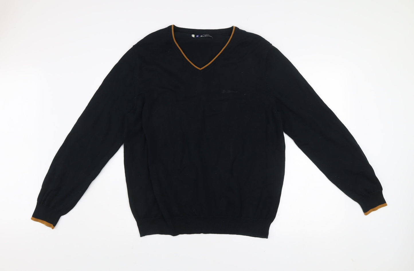 Ben Sherman Men's Black V-Neck Cotton Pullover Jumper XL