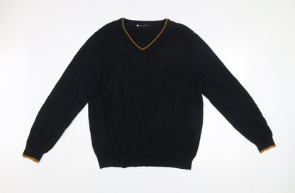 Ben Sherman Men's Black V-Neck Cotton Pullover Jumper XL