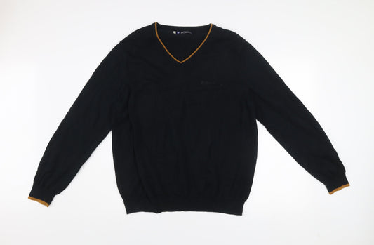 Ben Sherman Men's Black V-Neck Cotton Pullover Jumper XL