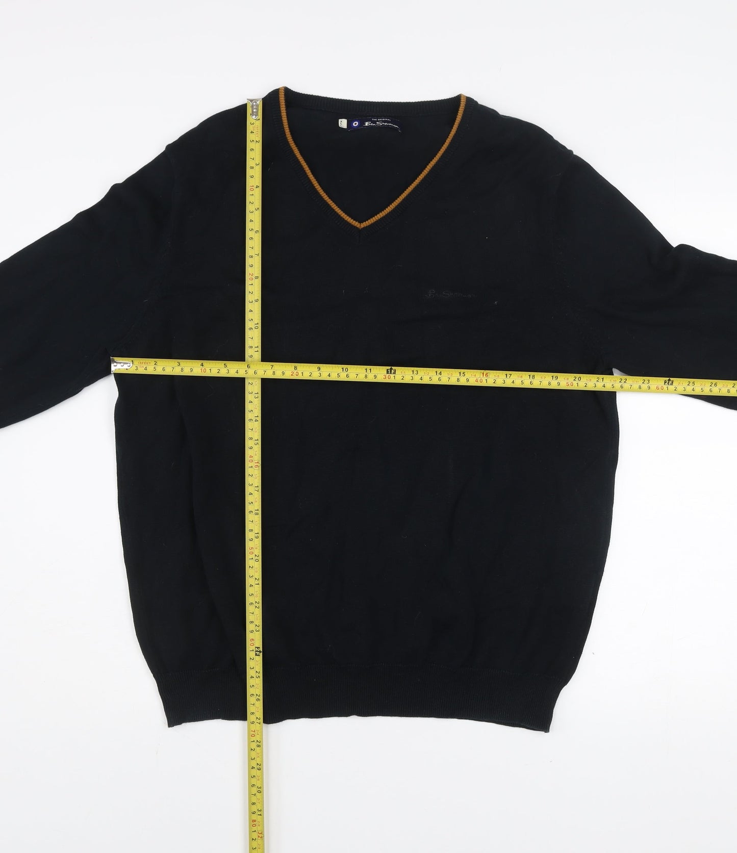 Ben Sherman Men's Black V-Neck Cotton Pullover Jumper XL