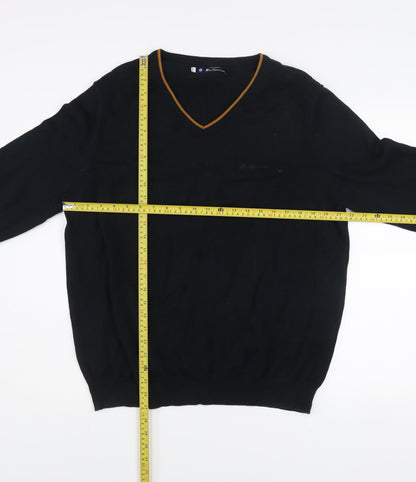 Ben Sherman Men's Black V-Neck Cotton Pullover Jumper XL