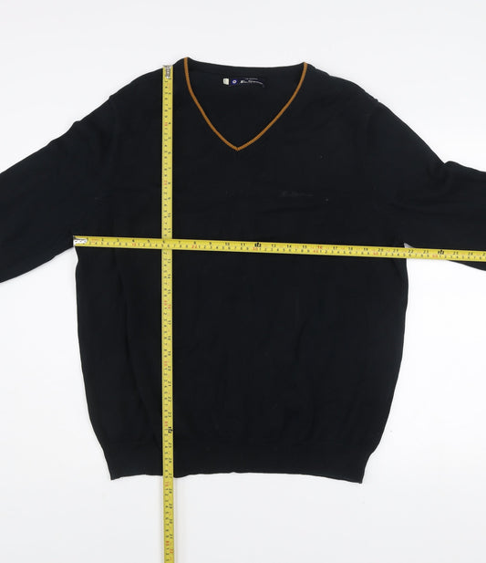 Ben Sherman Men's Black V-Neck Cotton Pullover Jumper XL