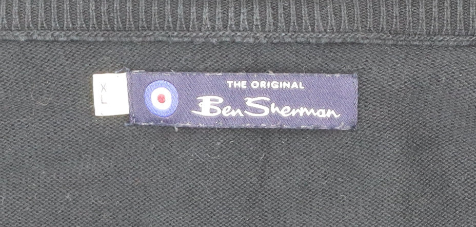 Ben Sherman Men's Black V-Neck Cotton Pullover Jumper XL