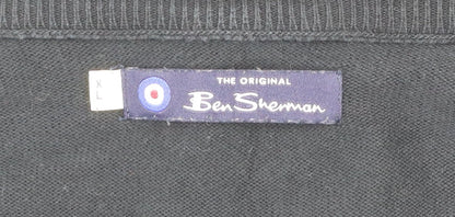 Ben Sherman Men's Black V-Neck Cotton Pullover Jumper XL