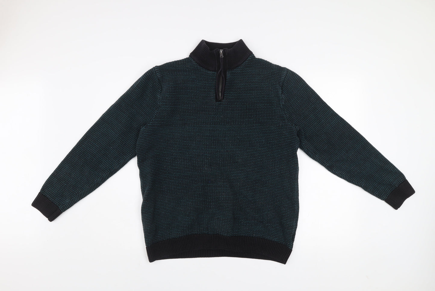 Marks and Spencer Men's Blue Cotton 1/2 Zip Jumper Size L