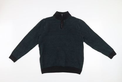 Marks and Spencer Men's Blue Cotton 1/2 Zip Jumper Size L
