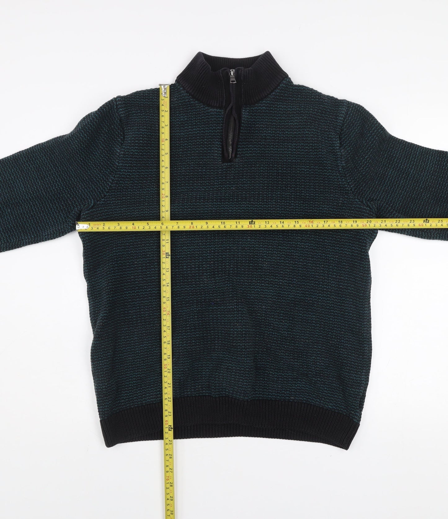 Marks and Spencer Men's Blue Cotton 1/2 Zip Jumper Size L