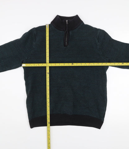 Marks and Spencer Men's Blue Cotton 1/2 Zip Jumper Size L