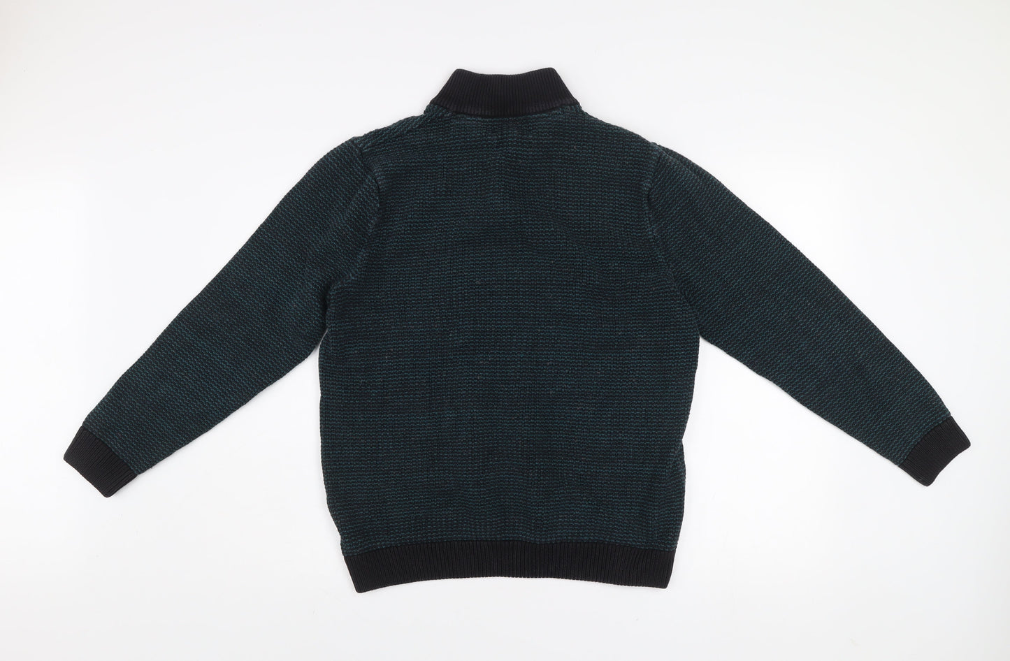 Marks and Spencer Men's Blue Cotton 1/2 Zip Jumper Size L