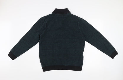 Marks and Spencer Men's Blue Cotton 1/2 Zip Jumper Size L
