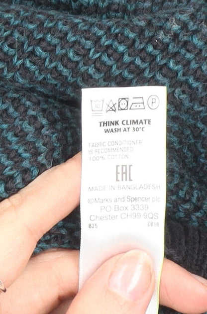 Marks and Spencer Men's Blue Cotton 1/2 Zip Jumper Size L