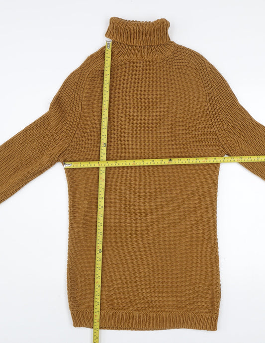 Zara Man Brown Roll Neck Chunky Knit Cotton Blend Men’s XL Jumper