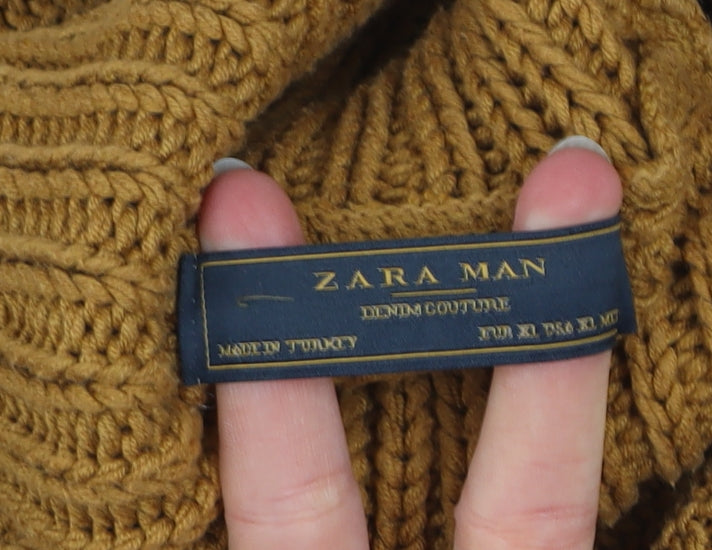 Zara Man Brown Roll Neck Chunky Knit Cotton Blend Men’s XL Jumper