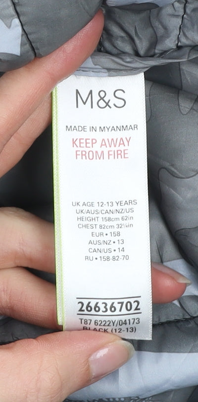 Marks and Spencer Boys Black 12-13 Years Hooded Puffer Jacket