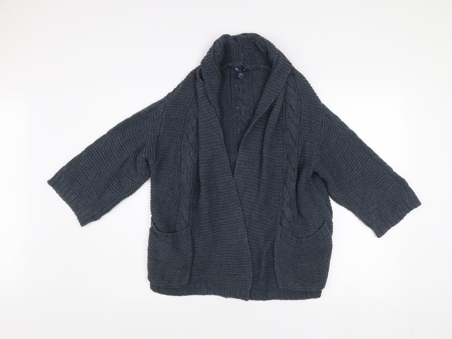 Gap Women’s Grey Cable-Knit Open Cardigan M Cotton Blend