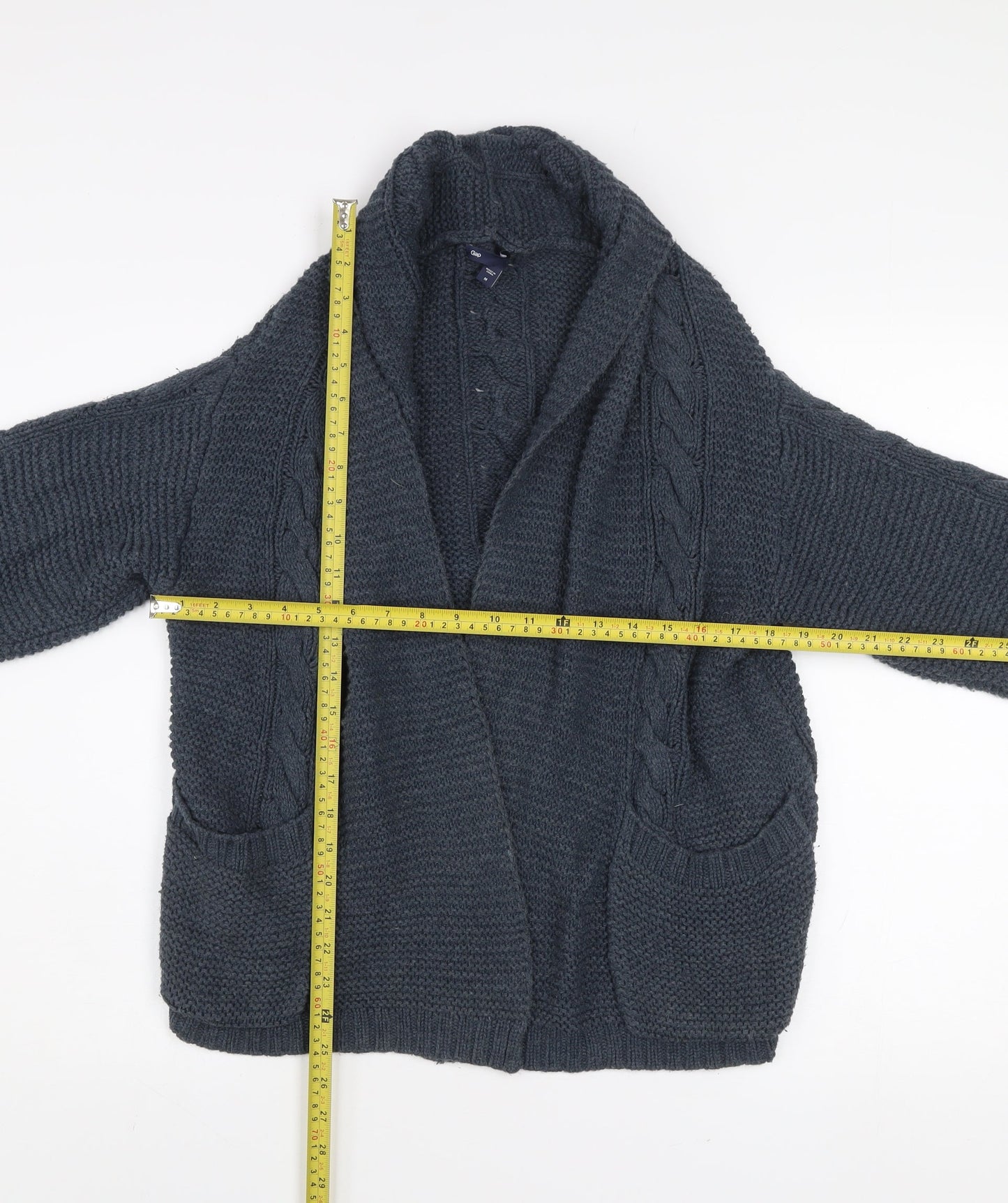 Gap Women’s Grey Cable-Knit Open Cardigan M Cotton Blend