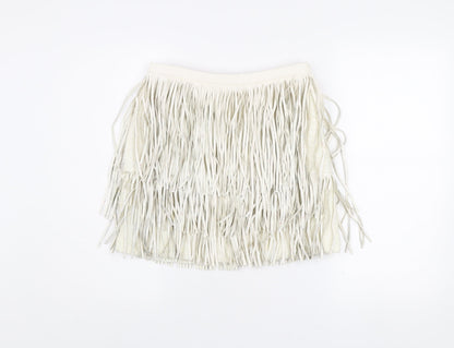 Marks and Spencer Women Ivory Fringe Mini Skirt Size 8 Bohemian Style