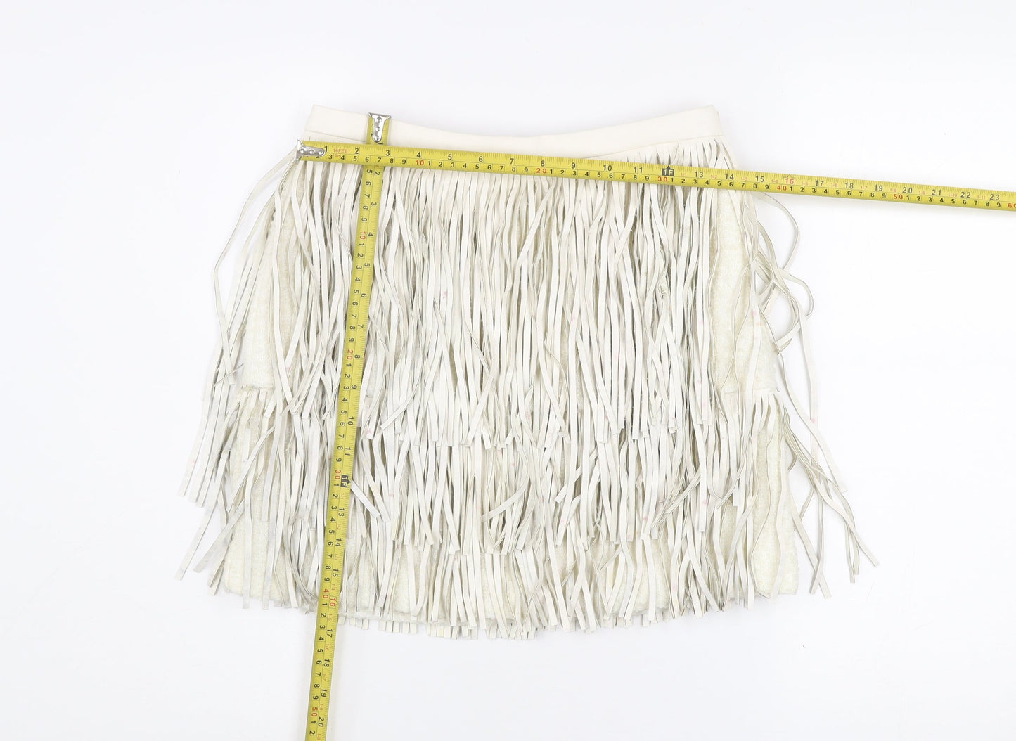 Marks and Spencer Women Ivory Fringe Mini Skirt Size 8 Bohemian Style