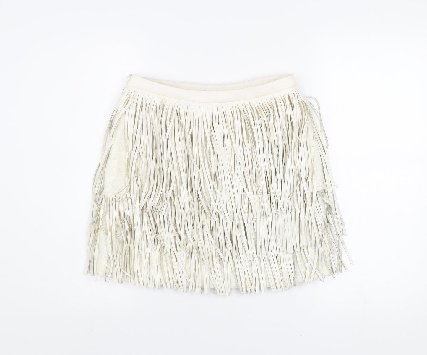 Marks and Spencer Women Ivory Fringe Mini Skirt Size 8 Bohemian Style