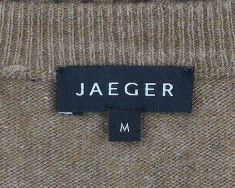 Jaeger Women Brown Animal Print Wool Blend Short Sleeve Top M