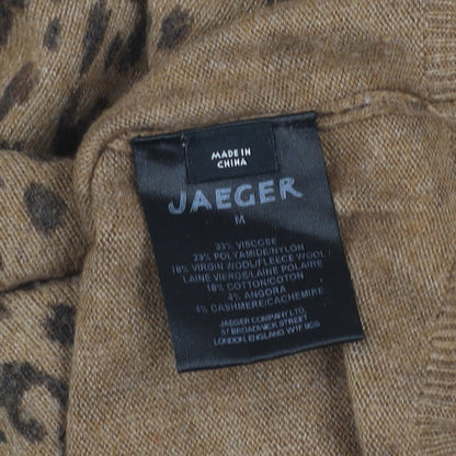 Jaeger Women Brown Animal Print Wool Blend Short Sleeve Top M