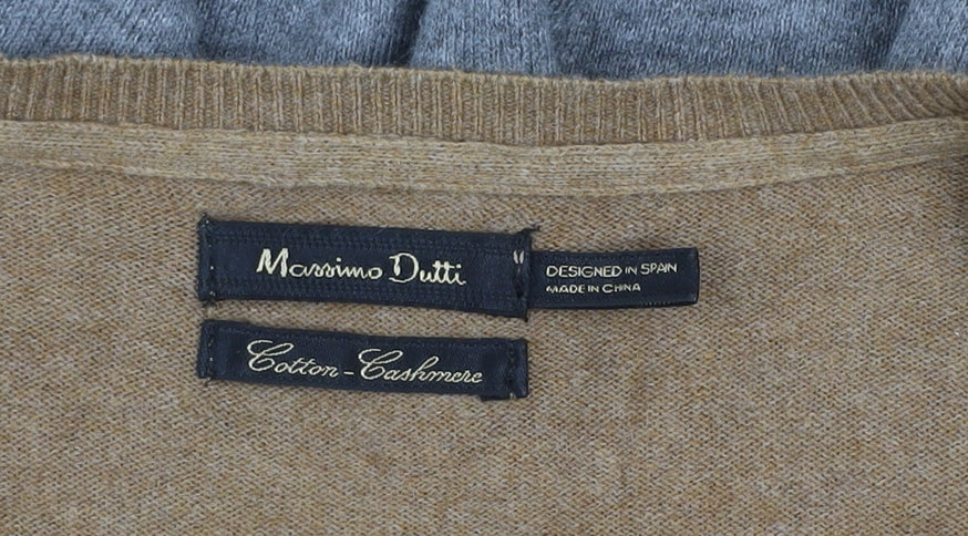 Massimo Dutti Men’s Brown & Grey Cotton Cashmere Crew Neck Jumper Size M
