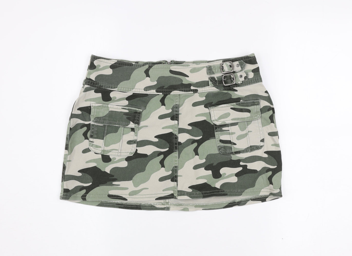 Hollister Women’s Green Camouflage Cargo Mini Skirt S Low Rise