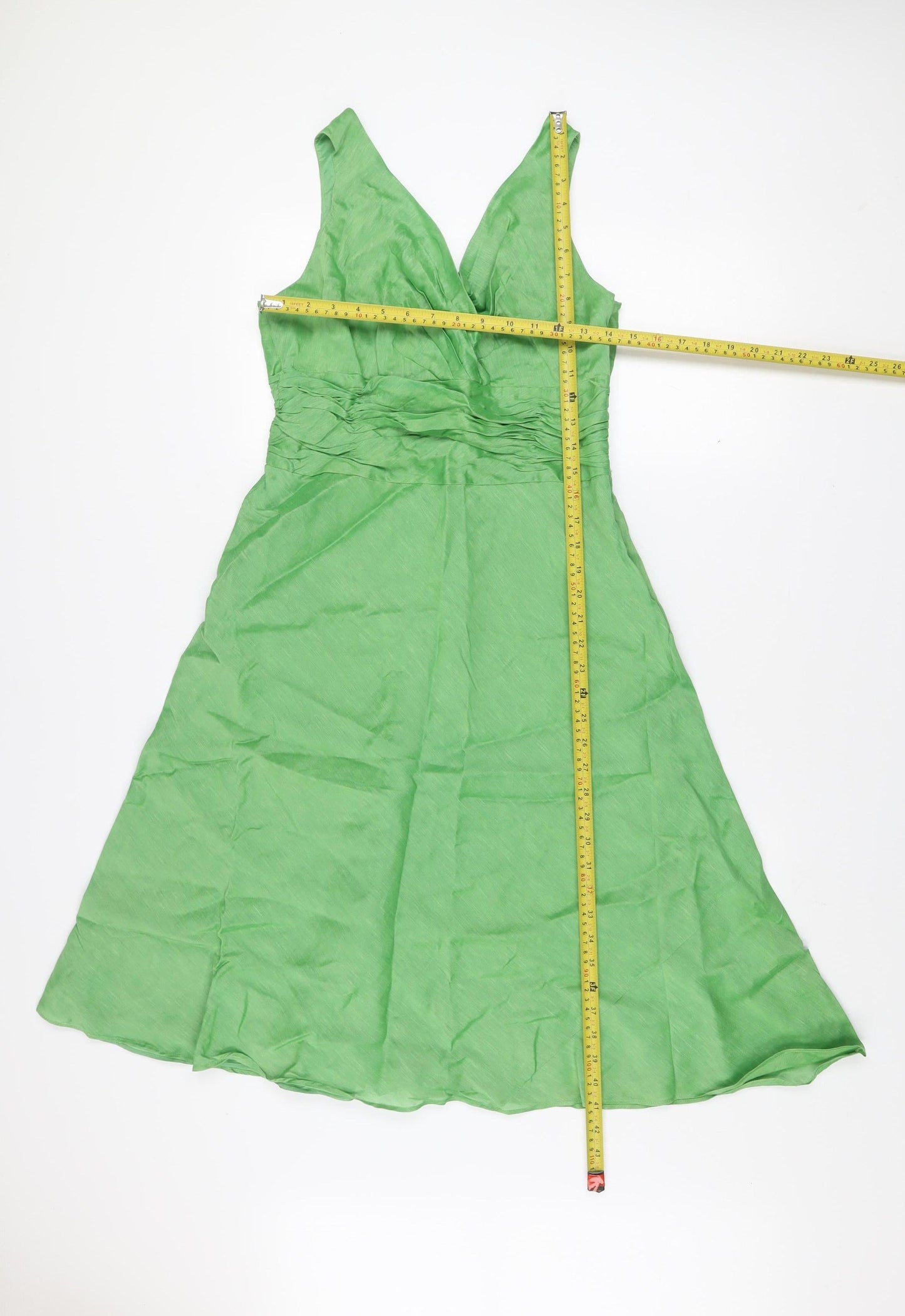Monsoon Women’s Green A-Line Linen Silk V-Neck Sleeveless Dress Size 14