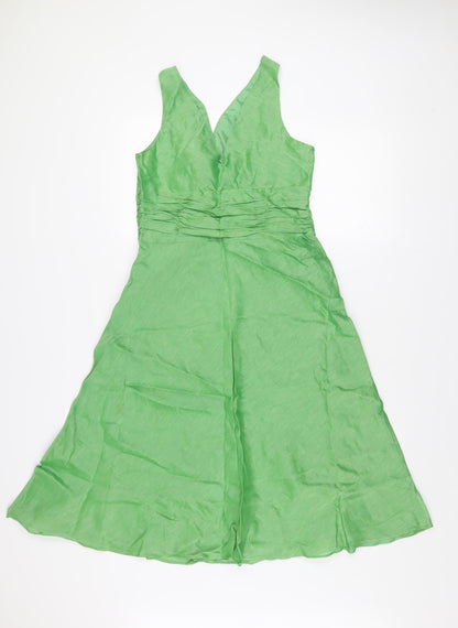 Monsoon Women’s Green A-Line Linen Silk V-Neck Sleeveless Dress Size 14