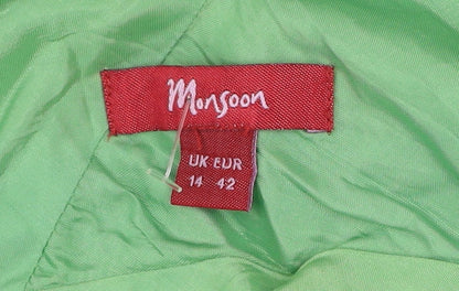 Monsoon Women’s Green A-Line Linen Silk V-Neck Sleeveless Dress Size 14