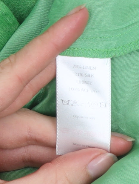 Monsoon Women’s Green A-Line Linen Silk V-Neck Sleeveless Dress Size 14