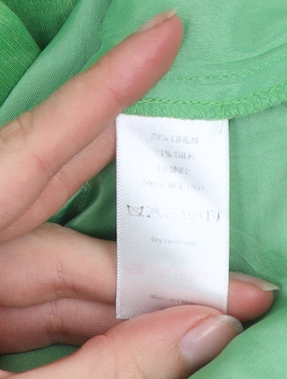 Monsoon Women’s Green A-Line Linen Silk V-Neck Sleeveless Dress Size 14