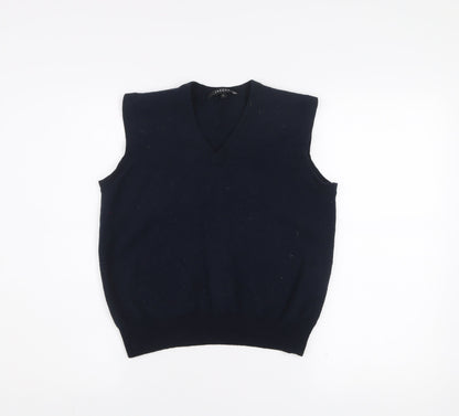 Jaeger Men's Blue Wool Sleeveless V-Neck Vest Jumper Size L