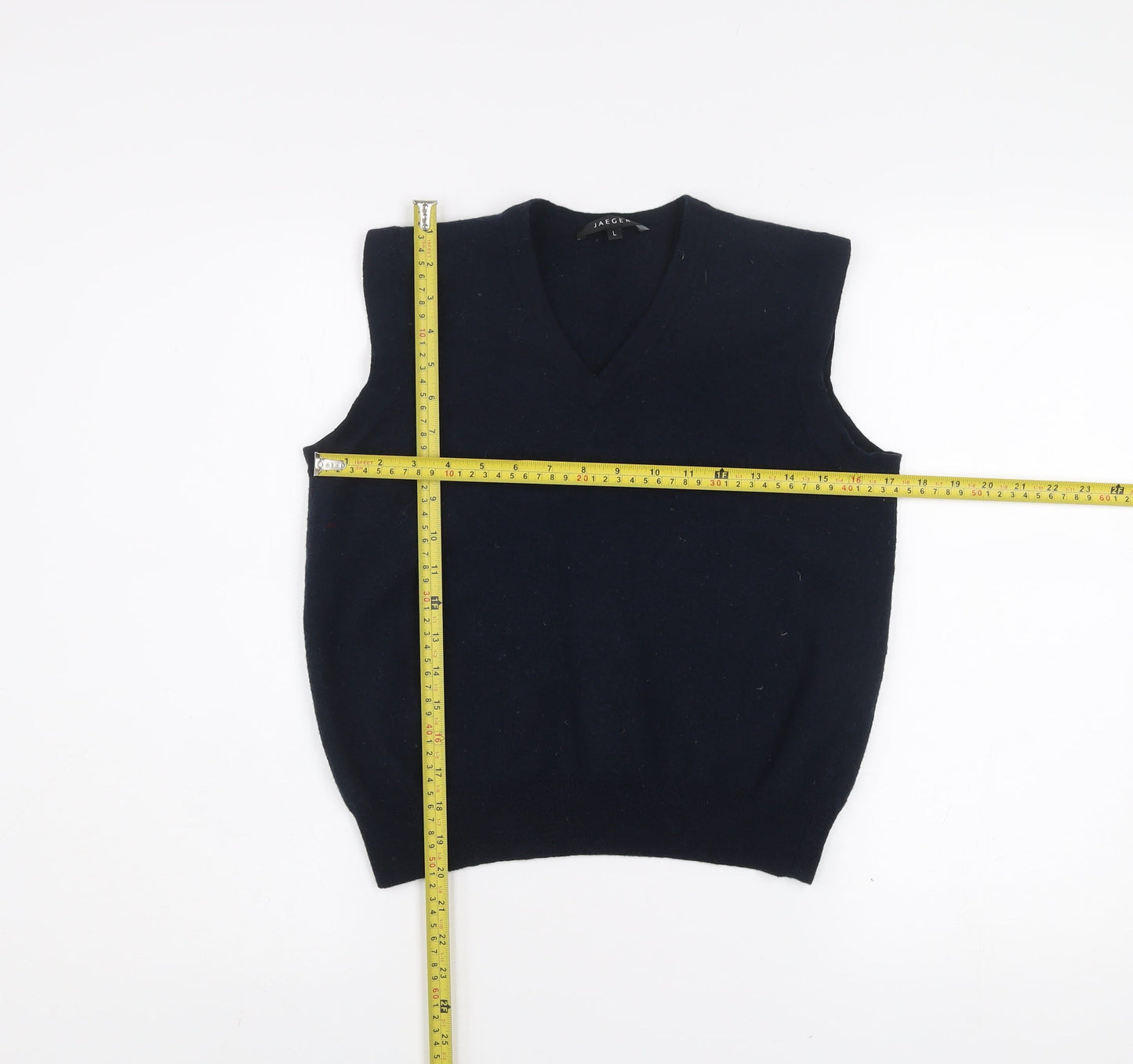 Jaeger Men's Blue Wool Sleeveless V-Neck Vest Jumper Size L