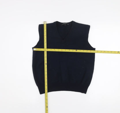 Jaeger Men's Blue Wool Sleeveless V-Neck Vest Jumper Size L