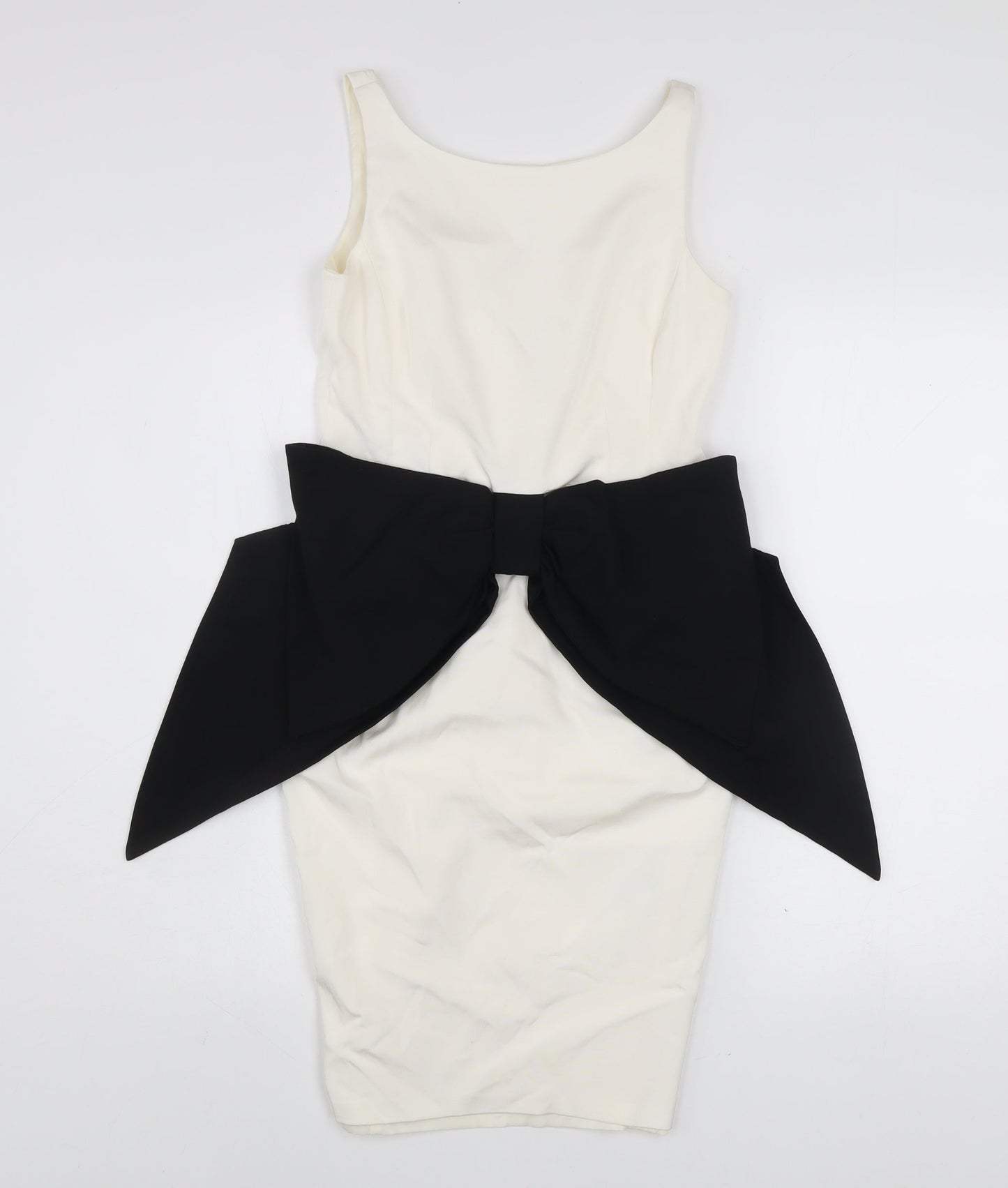 Coast Petite Ivory Black Bow Knee Length Sheath Dress UK 8
