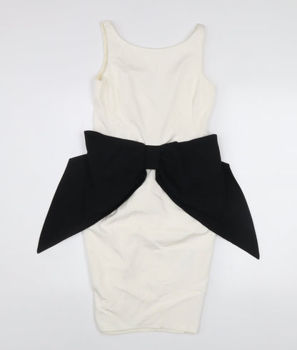 Coast Petite Ivory Black Bow Knee Length Sheath Dress UK 8