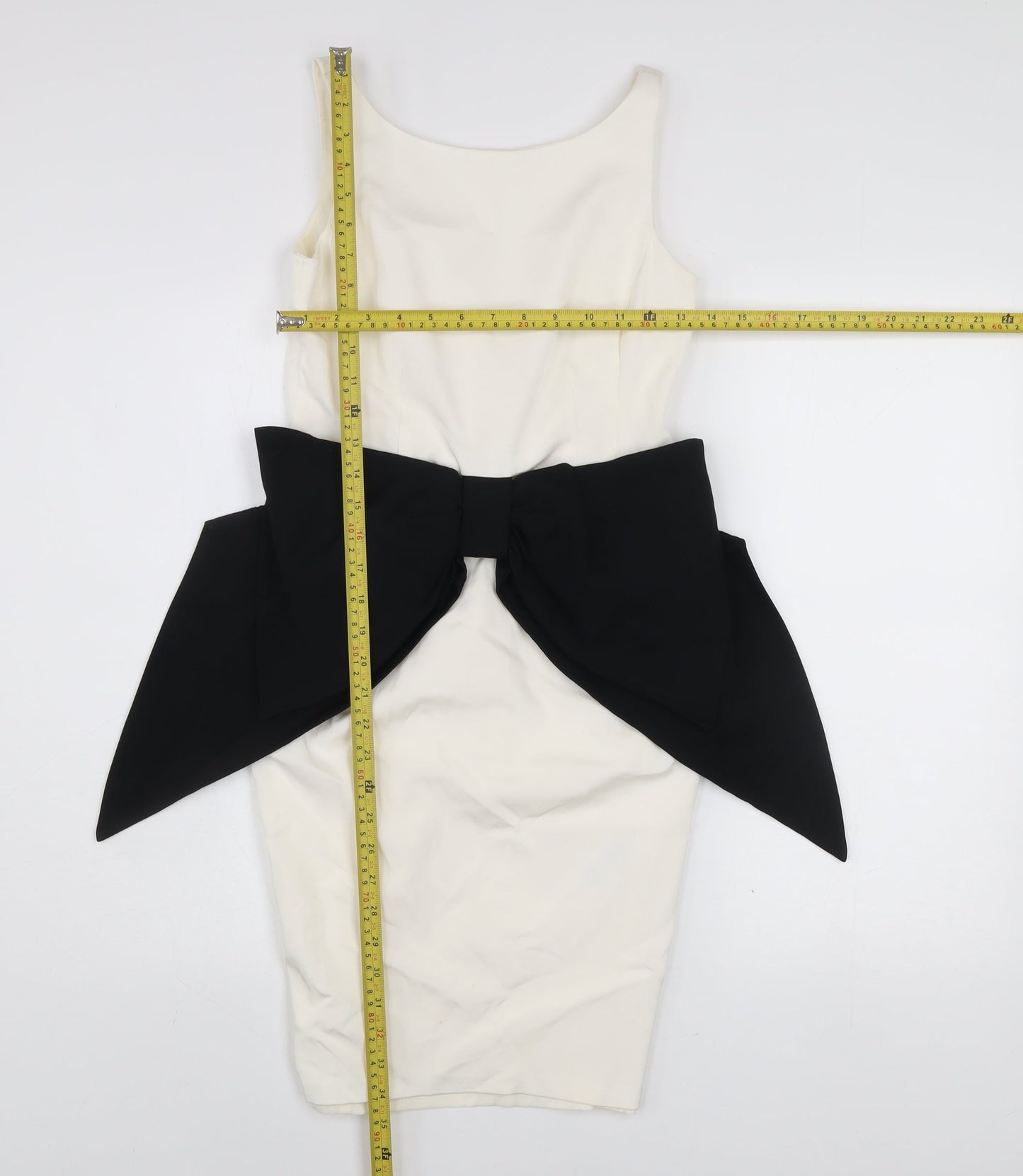 Coast Petite Ivory Black Bow Knee Length Sheath Dress UK 8