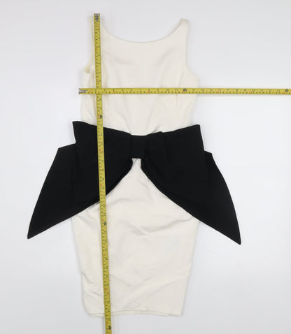 Coast Petite Ivory Black Bow Knee Length Sheath Dress UK 8