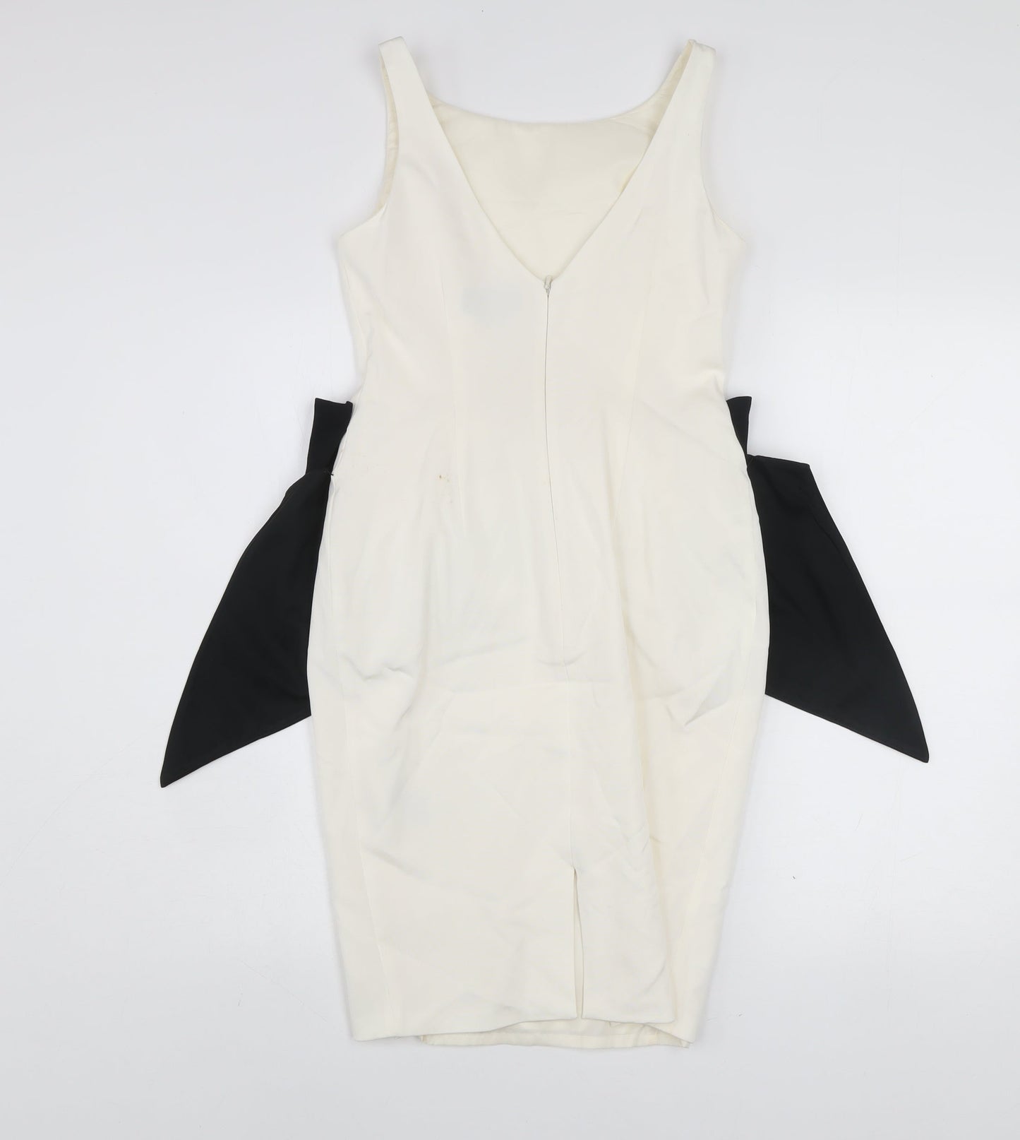 Coast Petite Ivory Black Bow Knee Length Sheath Dress UK 8