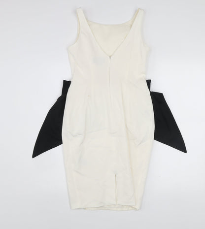 Coast Petite Ivory Black Bow Knee Length Sheath Dress UK 8