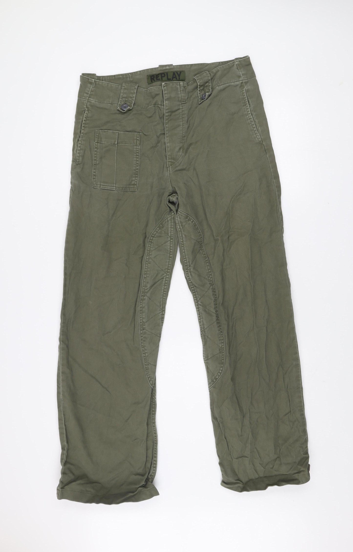 Replay Men's Green Cargo Trousers Size 32 Regular Cotton Workwear