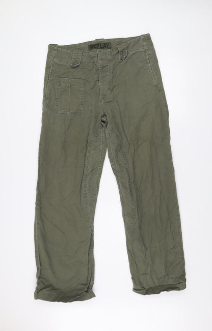 Replay Men's Green Cargo Trousers Size 32 Regular Cotton Workwear